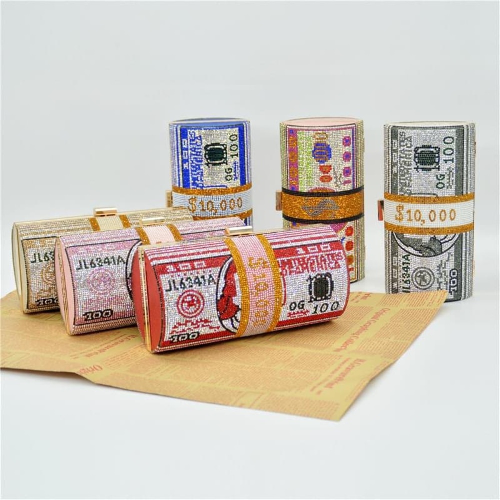 Red RHINESTONE MONEY ROLL CLUTCH